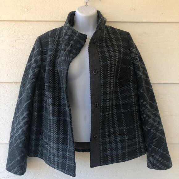 Talbot's Size 6 Blue/Gray Plaid Wool Blend Fully Lined Snap-Up Jacket - Picture 13 of 15